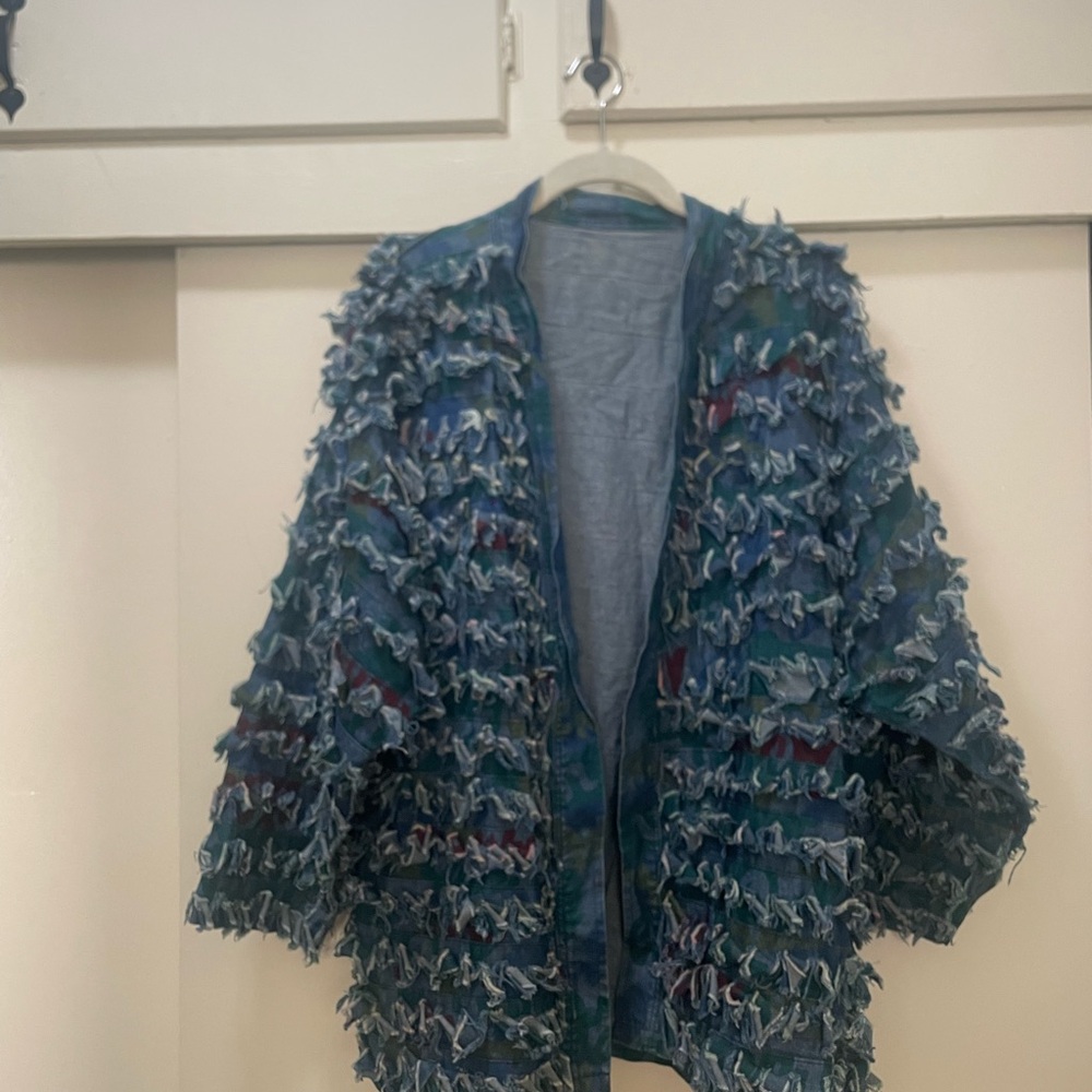 Textured Blue Designer Denim Jacket